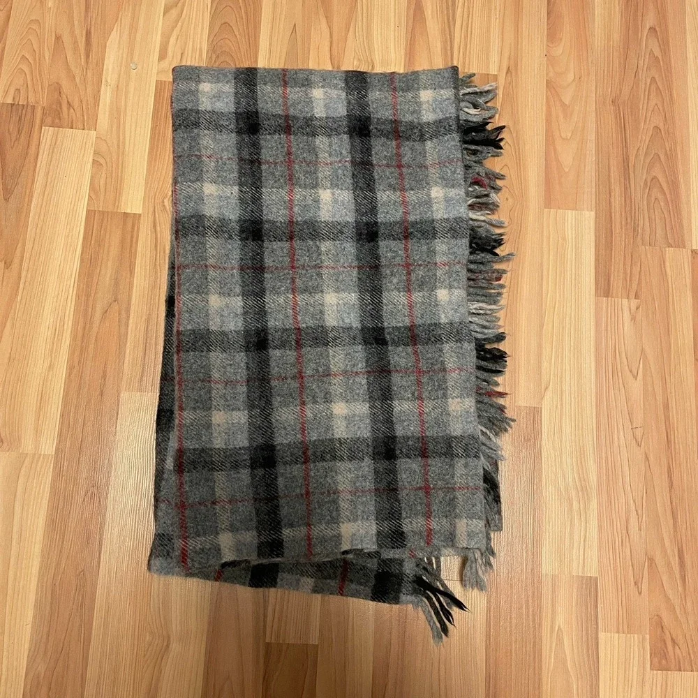 Lands‎ End Home By Pendleton 100% Wool Stadium Blanket Gray Plaid 54